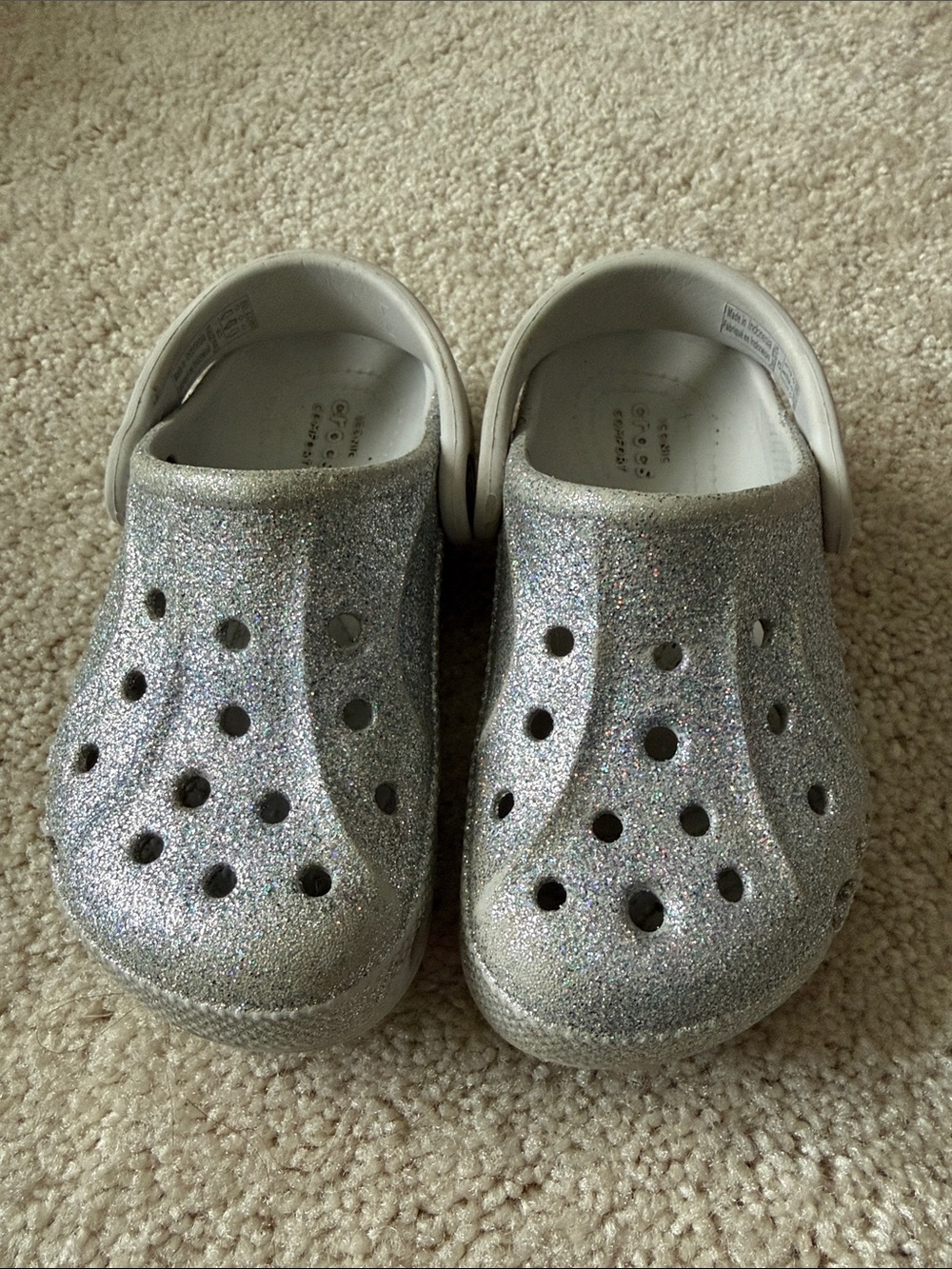 Silver Glitter Kids Clogs - Comfortable Slip-On Shoe. Size 9 toddler